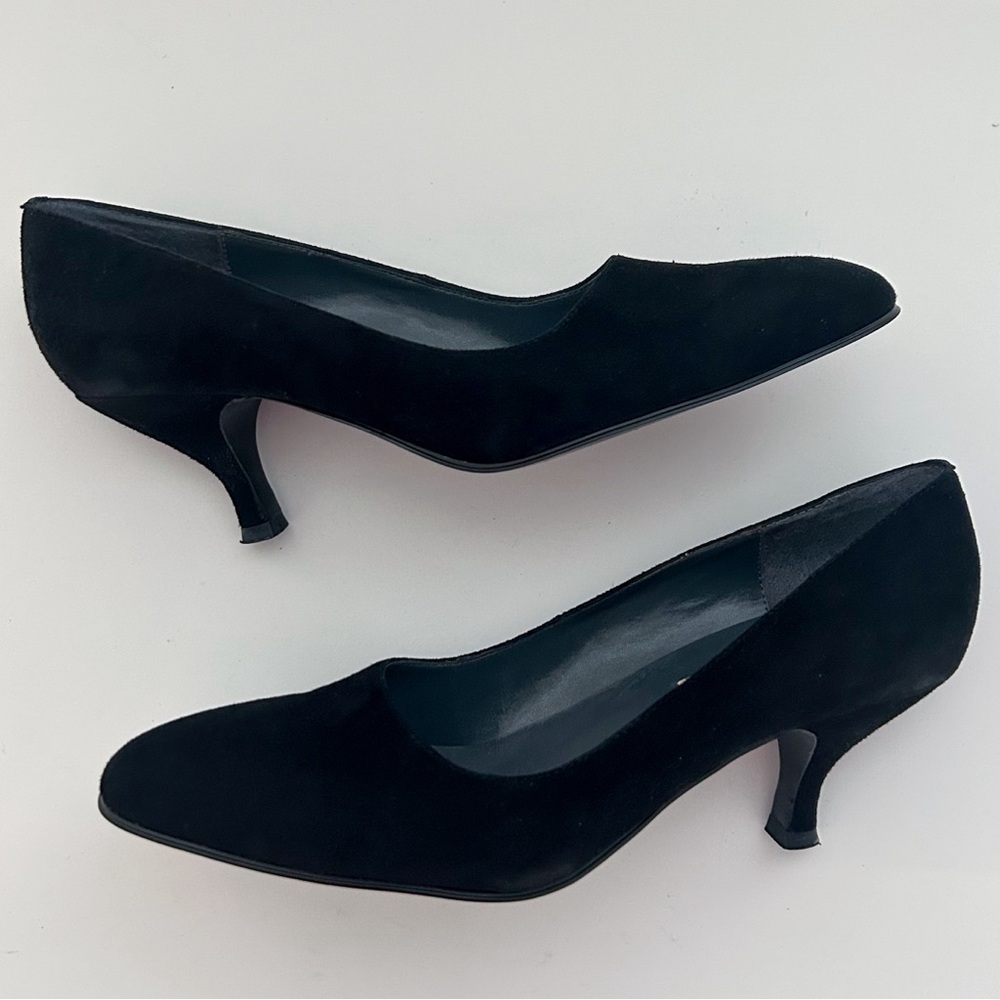 Ann Marino Black Suede Leather Round Toe Kitten Heel Mary Jane Pumps High heels - Picture 5 of 8